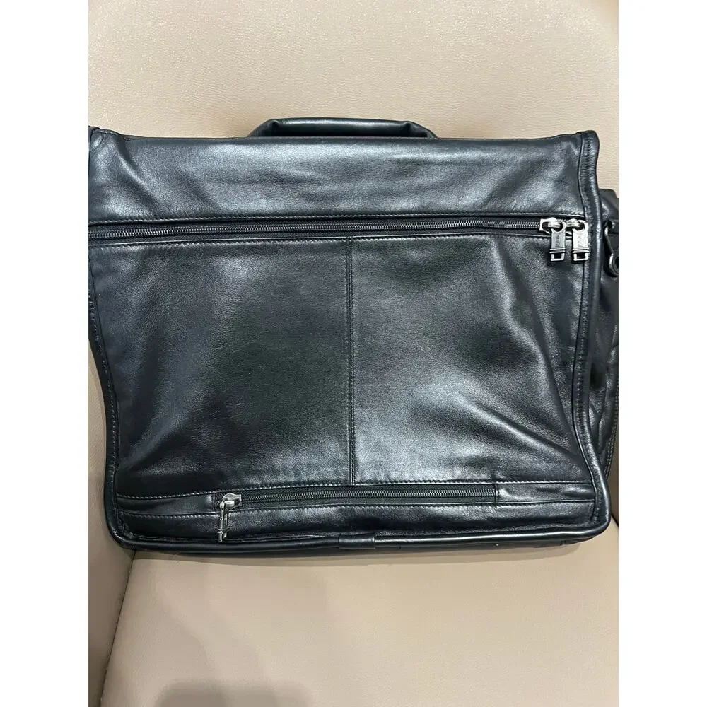 TUMI Alpha Briefcase Bag Nappa Leather Flap Expandable Black Messenger Laptop